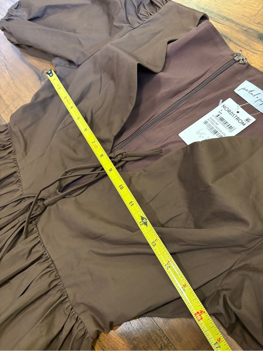 Petal & Pup Karla Maxi Dress Bitter Chocolate Brown Puff Sleeve Cotton Size 4 - Picture 5 of 9